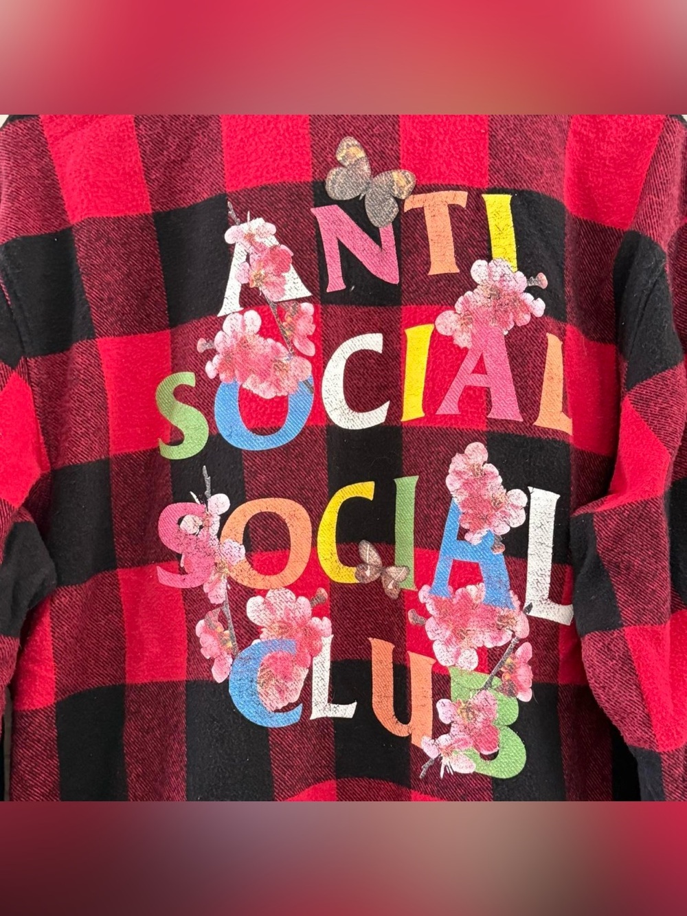 Anti Social Social Club Red Flannel Longsleeve Shirt Size L - Picture 4 of 8